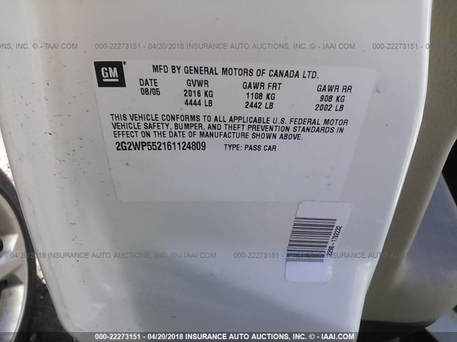 2G2WP552161124809 - 2006 PONTIAC GRAND PRIX WHITE photo 9