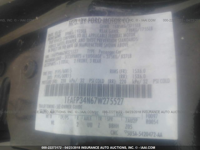 1FAFP34N67W275527 - 2007 FORD FOCUS ZX4/S/SE/SES 黑色 照片 9