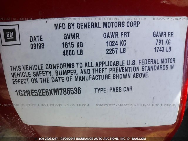 1G2NE52E6XM786536 - 1999 PONTIAC GRAND AM SE RED photo 9