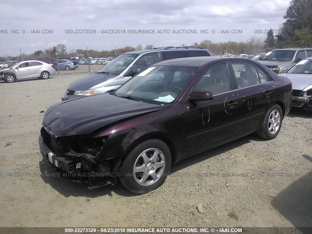 5NPEU46F76H102095 - 2006 HYUNDAI SONATA GLS/LX BURGUNDY photo 2