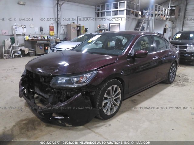 1HGCR2F51EA159422 - 2014 HONDA ACCORD SPORT Бордовый фото 2
