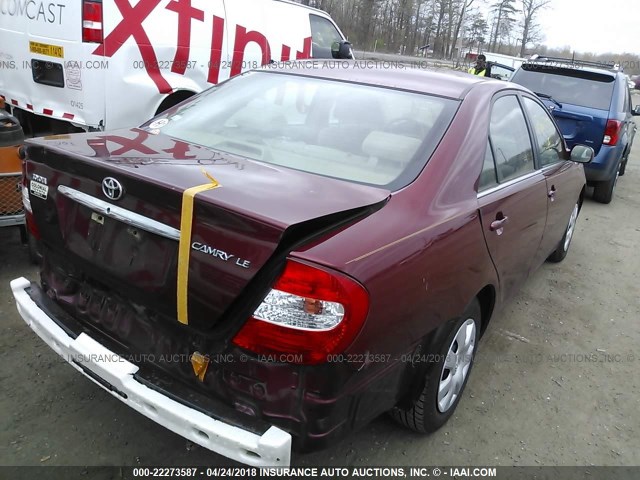 4T1BE32K03U125454 - 2003 TOYOTA CAMRY LE/XLE/SE MAROON photo 4