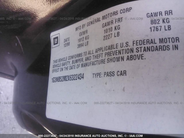 1G3NB52M2X6322434 - 1999 OLDSMOBILE CUTLASS GL PURPLE photo 9