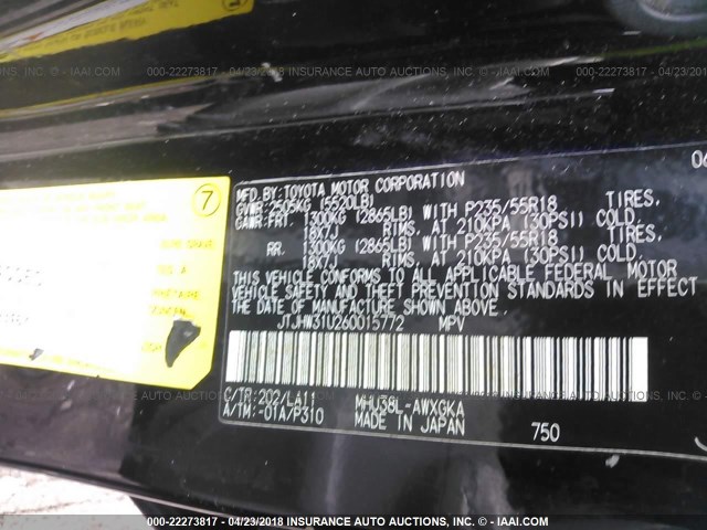 JTJHW31U260015772 - 2006 LEXUS RX 400 BLACK photo 9