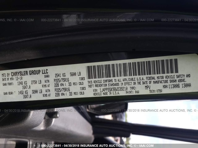 1J4PP2GK9BW539210 - 2011 JEEP LIBERTY SPORT 灰色 照片 9