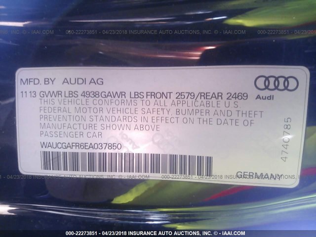 WAUCGAFR6EA037850 - 2014 AUDI S5 PREMIUM PLUS 深蓝色 照片 9