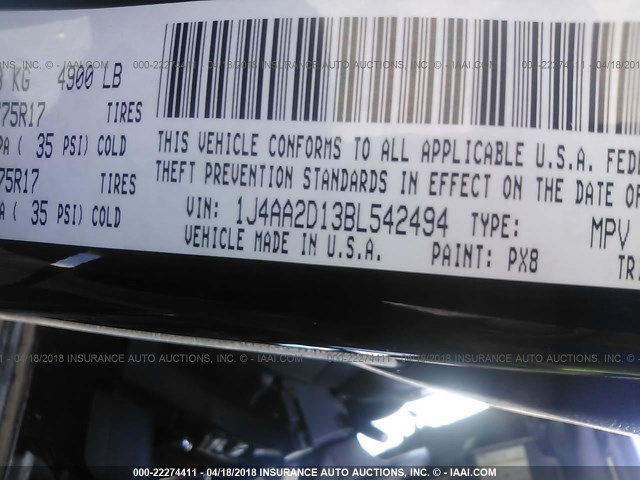 1J4AA2D13BL542494 - 2011 JEEP WRANGLER SPORT BLACK photo 9