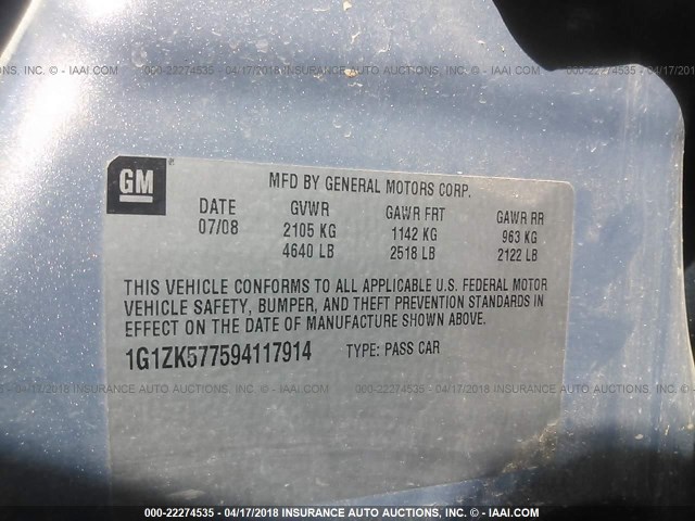 1G1ZK577594117914 - 2009 CHEVROLET MALIBU LTZ 蓝色 照片 9