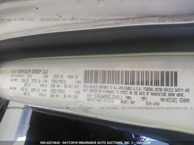 1C4AJWAG9CL224211 - 2012 JEEP WRANGLER SPORT 白色 照片 9