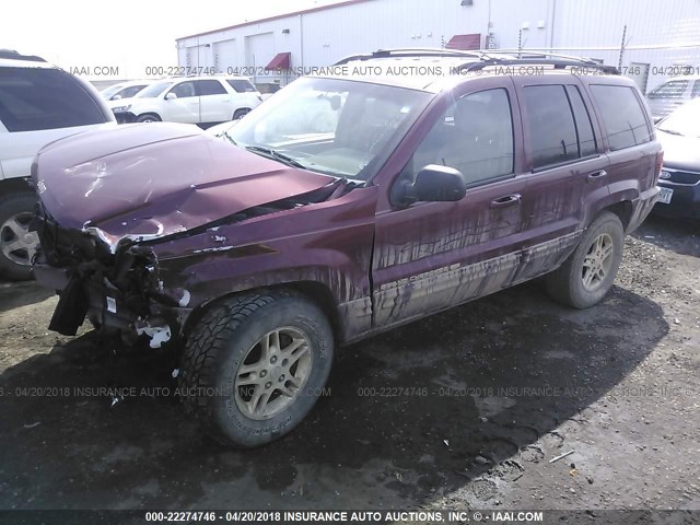 1J4GW68N3XC748857 - 1999 JEEP GRAND CHEROKEE LIMITED BURGUNDY photo 2