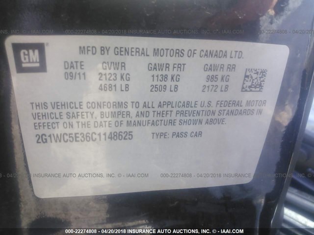 2G1WC5E36C1148625 - 2012 CHEVROLET IMPALA LTZ BLACK photo 9