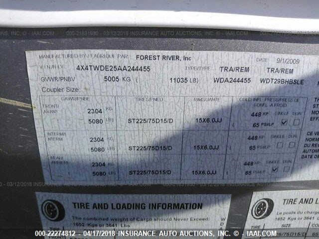 4X4TWDE25AA244455 - 2010 FOREST RIVER WILDWOOD  未知 照片 9