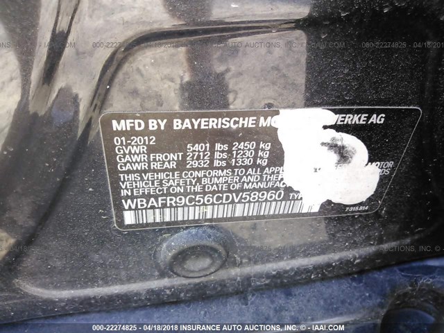 WBAFR9C56CDV58960 - 2012 BMW 550 I BLACK photo 9