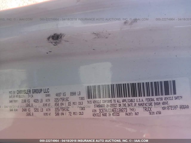 3C6TRVDD4EE120273 - 2014 RAM PROMASTER 2500 2500 HIGH WHITE photo 9