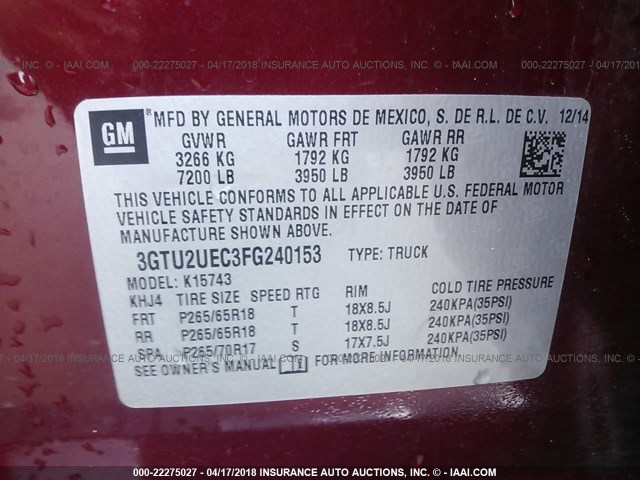 3GTU2UEC3FG240153 - 2015 GMC SIERRA K1500 SLE RED photo 9