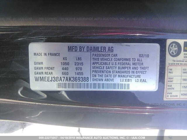 WMEEJ3BA7AK369388 - 2010 SMART FORTWO PURE/PASSION BLACK photo 9