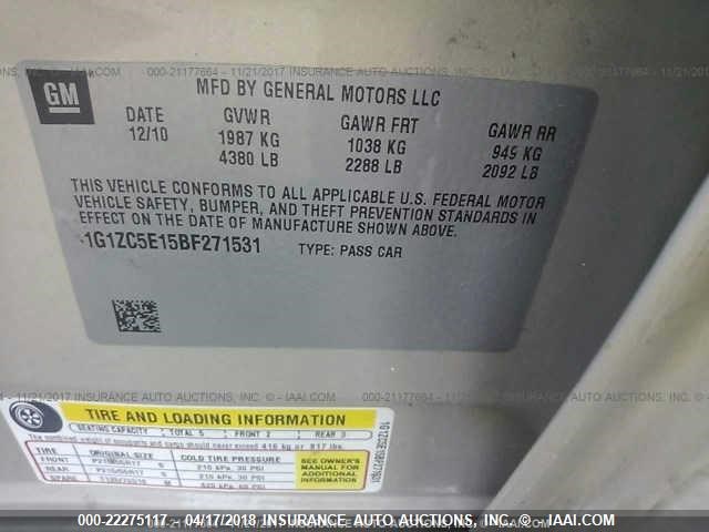 1G1ZC5E15BF271531 - 2011 CHEVROLET MALIBU 1LT 棕色 照片 9