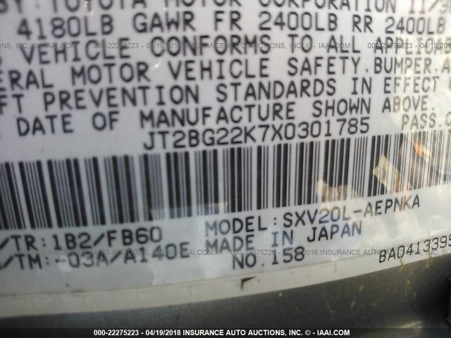 JT2BG22K7X0301785 - 1999 TOYOTA CAMRY LE/XLE Champagner Foto 9