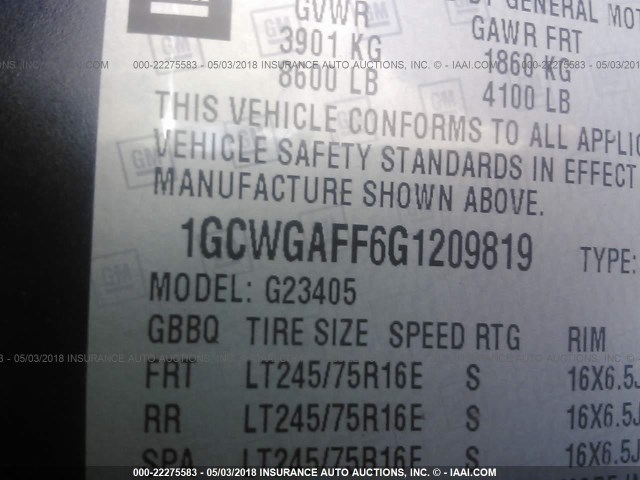 1GCWGAFF6G1209819 - 2016 CHEVROLET EXPRESS G2500  BLUE photo 9