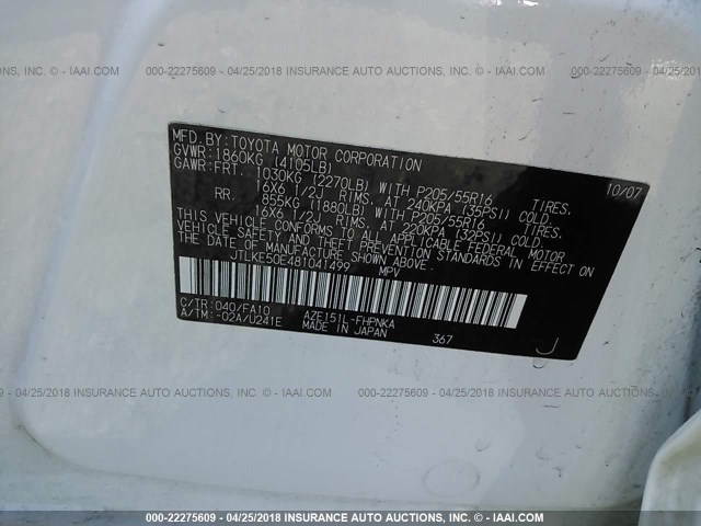 JTLKE50E481041499 - 2008 TOYOTA SCION XB თეთრი ფოტო 9