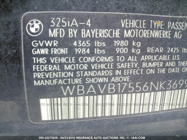 WBAVB17556NK36997 - 2006 BMW 325 I AUTOMATIC შავი ფოტო 9