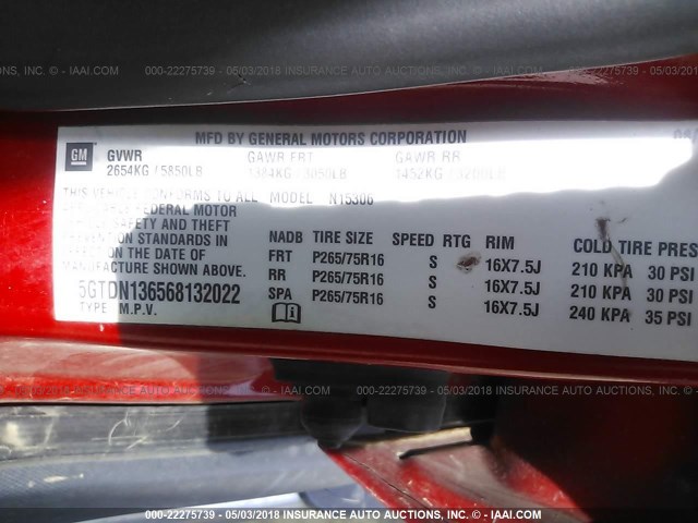 5GTDN136568132022 - 2006 HUMMER H3 წითელი ფოტო 9