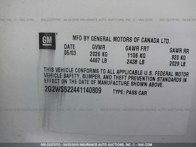 2G2WS522441140809 - 2004 PONTIAC GRAND PRIX GT2 WHITE photo 9