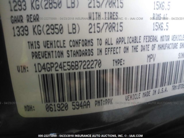 1D4GP24E56B722270 - 2006 DODGE GRAND CARAVAN SE GRAY photo 9