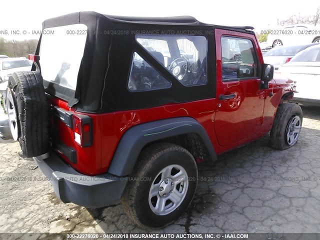 1C4AJWAG4EL299207 - 2014 JEEP WRANGLER SPORT RED photo 4