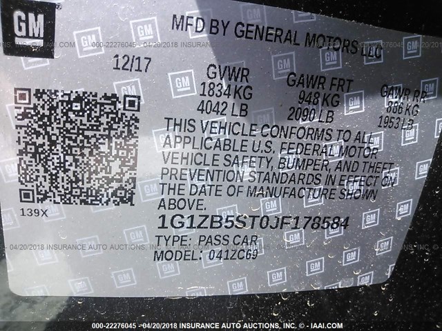 1G1ZB5ST0JF178584 - 2018 CHEVROLET MALIBU LS 灰色 照片 9