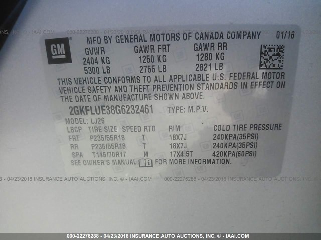 2GKFLUE38G6232461 - 2016 GMC TERRAIN SLT SILVER photo 9