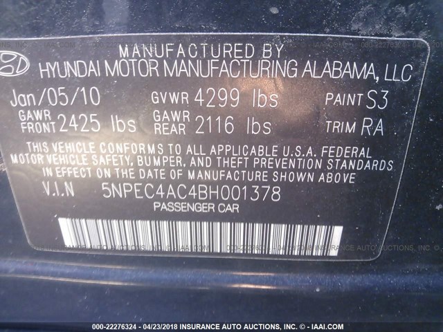 5NPEC4AC4BH001378 - 2011 HYUNDAI SONATA SE/LIMITED BLACK photo 9