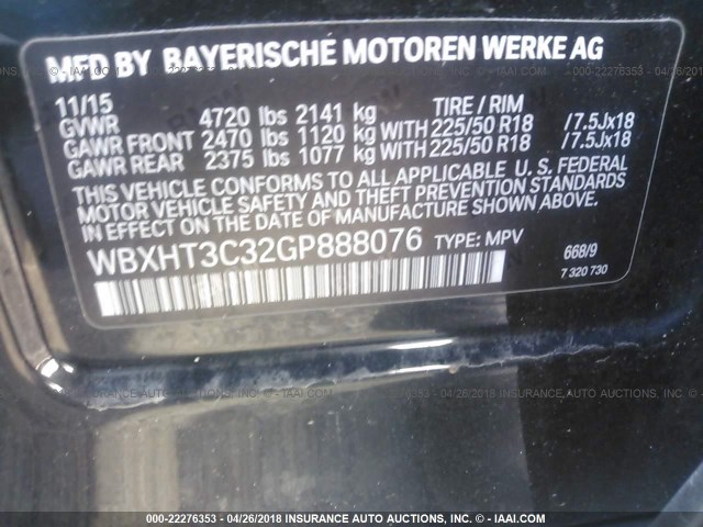 WBXHT3C32GP888076 - 2016 BMW X1 XDRIVE28I BLACK photo 9