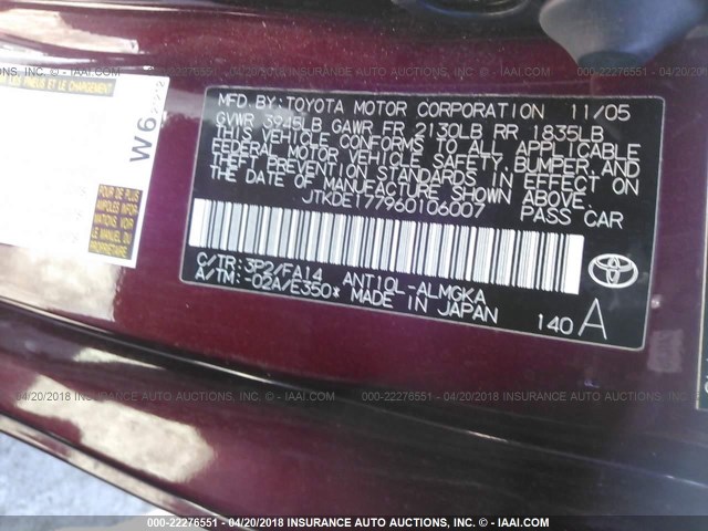 JTKDE177960106007 - 2006 TOYOTA SCION TC 紫色 照片 9