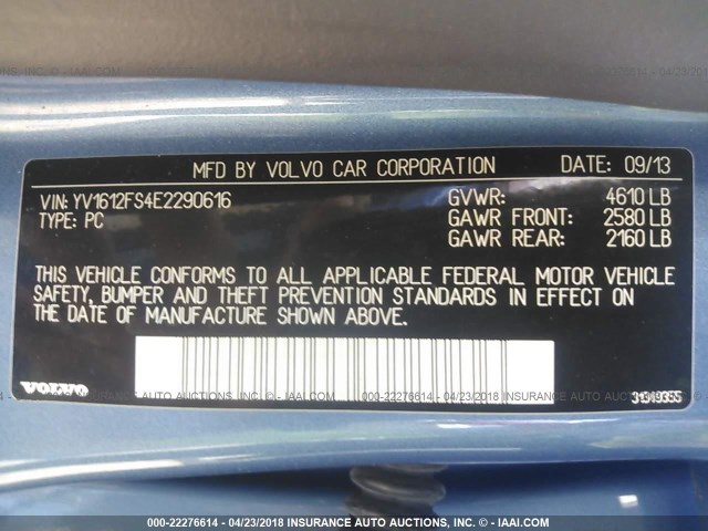 YV1612FS4E2290616 - 2014 VOLVO S60 T5 BLUE photo 9