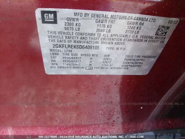 2GKFLREK6D6409105 - 2013 GMC TERRAIN SLE RED photo 9