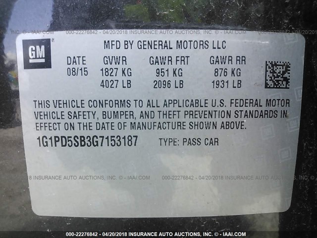 1G1PD5SB3G7153187 - 2016 CHEVROLET CRUZE LIMITED LT GRAY photo 9