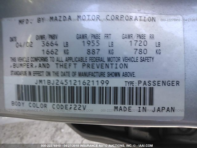 JM1BJ245121621199 - 2002 MAZDA PROTEGE PR5 银色 照片 9