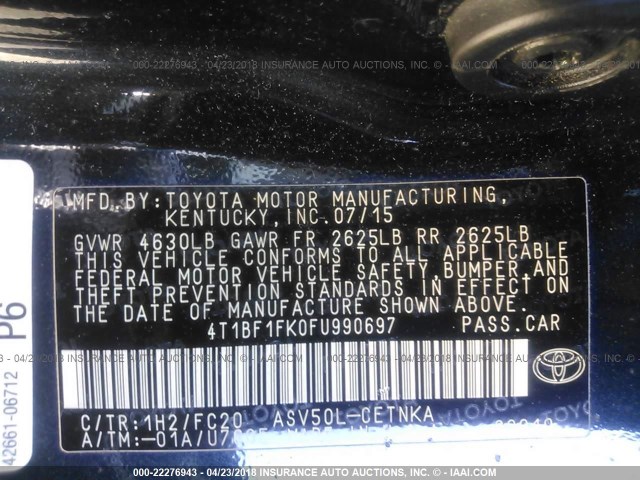 4T1BF1FK0FU990697 - 2015 TOYOTA CAMRY LE/XLE/SE/XSE BLUE photo 9