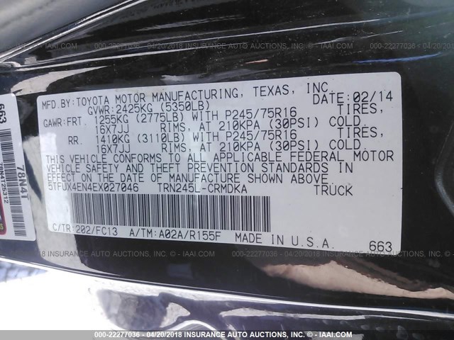 5TFUX4EN4EX027046 - 2014 TOYOTA TACOMA ACCESS CAB Schwarz Foto 9