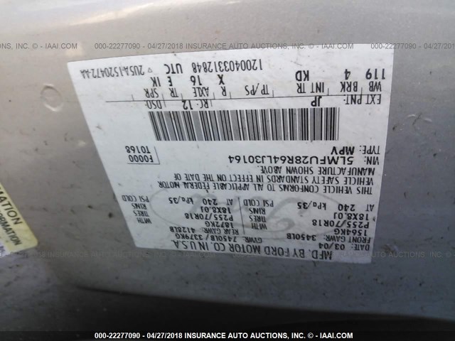 5LMFU28R64LJ30164 - 2004 LINCOLN NAVIGATOR GRAY photo 9