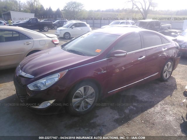 KMHEC4A40DA092227 - 2013 HYUNDAI SONATA HYBRID RED photo 2