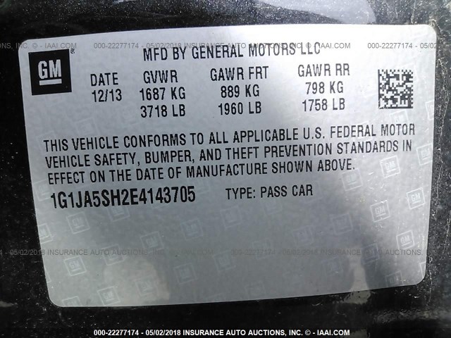 1G1JA5SH2E4143705 - 2014 CHEVROLET SONIC LS Qara foto 9