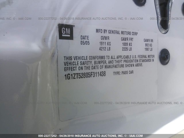 1G1ZT52805F311438 - 2005 CHEVROLET MALIBU LS 白色 照片 9