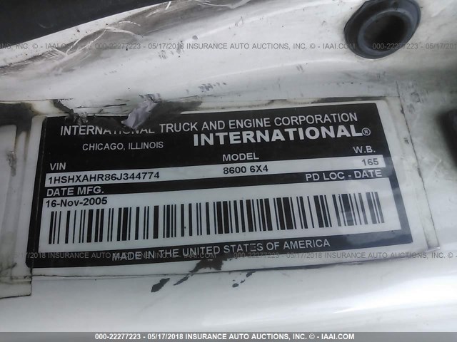 1HSHXAHR86J344774 - 2006 INTERNATIONAL 8600 8600 WHITE photo 10