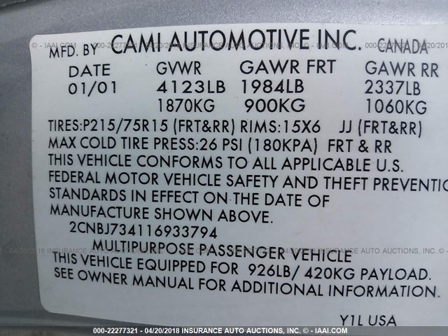 2CNBJ734116933794 - 2001 CHEVROLET TRACKER ZR2 SILVER photo 9