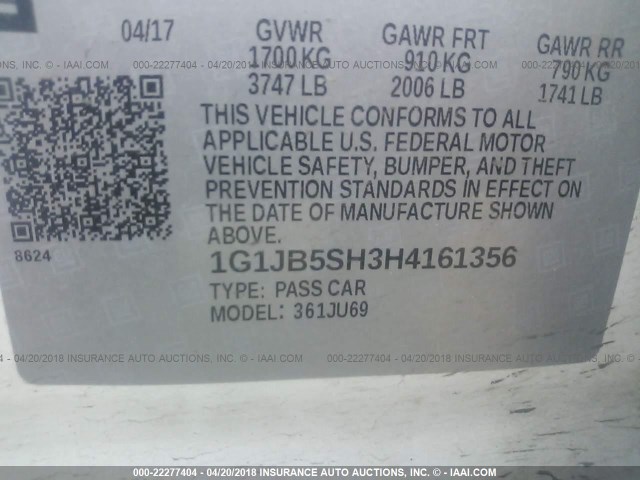 1G1JB5SH3H4161356 - 2017 CHEVROLET SONIC LS 白色 照片 9