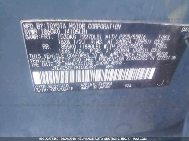 JTLKE50E781005497 - 2008 TOYOTA SCION XB BLUE photo 9