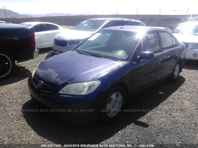 JHMES95625S014669 - 2005 HONDA CIVIC HYBRID BLUE photo 2