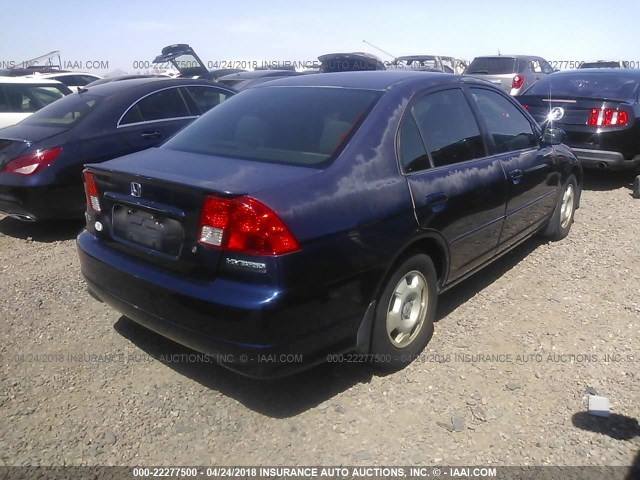 JHMES95625S014669 - 2005 HONDA CIVIC HYBRID BLUE photo 4